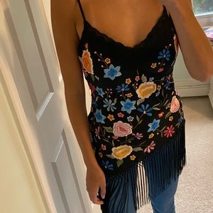 CACHE - embroidered fringe tank w/ padding